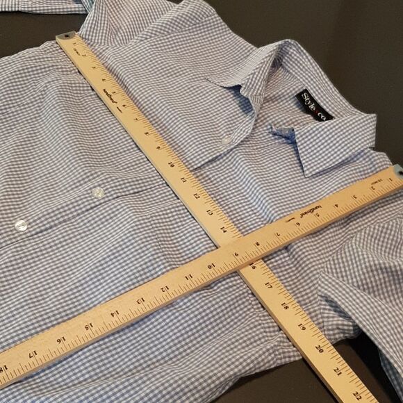 Style & Co Blue and White Cotton Button Down shirt - Picture 7 of 8